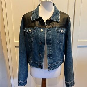 LAMARQUE Denim & Leather Mixed Media Jacket - Blue/Black - Size Large - Like New
